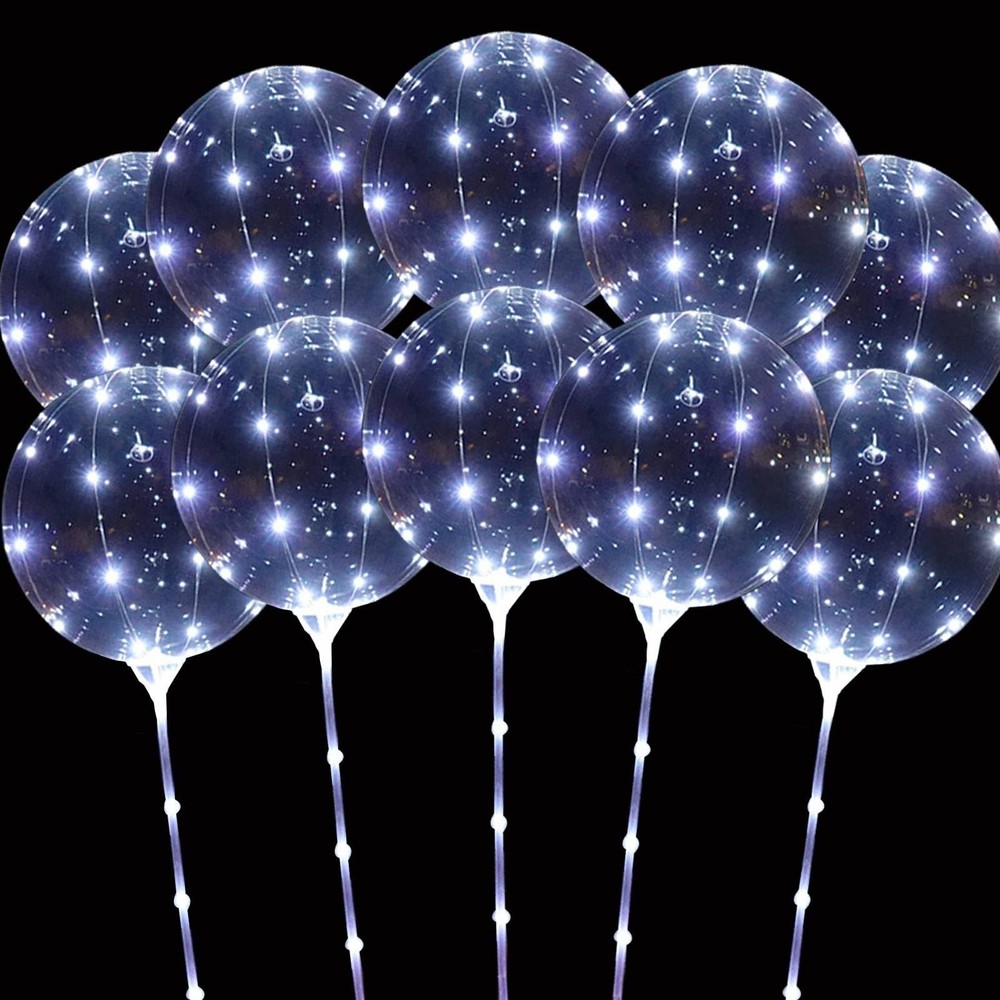 LED Balloons Light Up, 10 Pack LED Balloons with Sticks, 20 Inch Clear Bobo B…