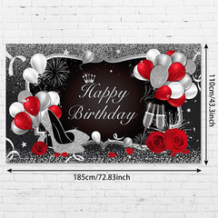 Silver and Black Happy Birthday Backdrop Happy Birthday Banner Red Large Sequin