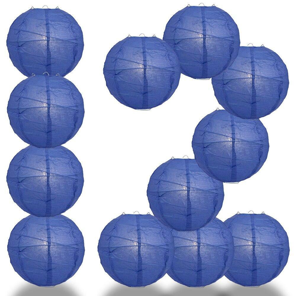 BULK PACK (12) 16″ Dark Blue Round Paper Lantern, Crisscross Ribbing, Chinese Ha