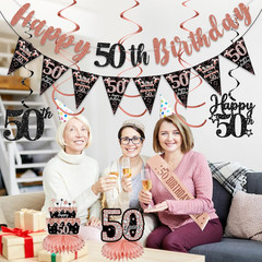 50Th Birthday Decorations for Women, Rose Gold Happy 50Th Birthday Banner Crown