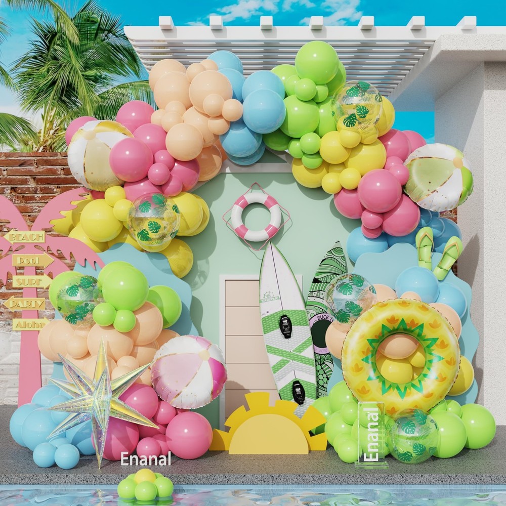 Summer Pool Party Decorations, Tropical 162pcs Pastel Colorful Balloons with …