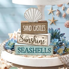 4-Piece Rustic Beach Summer Decor Set – Colorful Wooden Tabletop Centerpieces