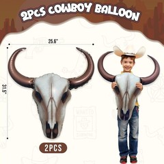 CrazyJan 2PCS Western Long Horn Cow Balloons Cowboy Longhorn Foil Balloons for C