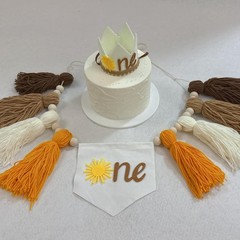 Boho Sunshine One High Chair Banner with Birthday Cone Hat for Sunshine First…