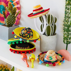 6 Pcs Sombrero Headbands Fabric & Straw Fiesta Party Photo Props One Size Adults