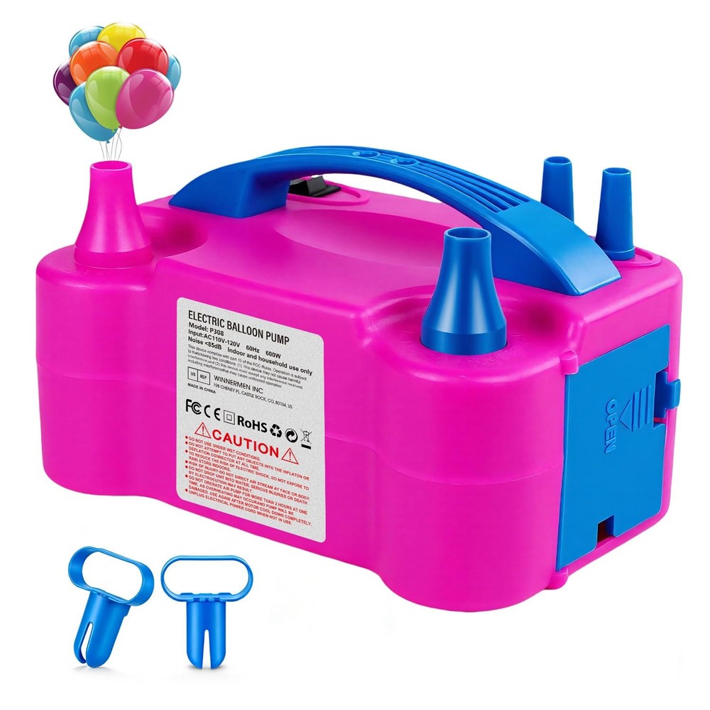 Electric Balloon Pump with Dual Nozzle, Rose Red