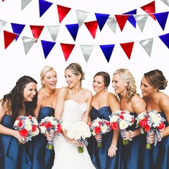 Red Blue Silver Party Decorations Metallic Fabric Triangle Pennant Banner Fla…