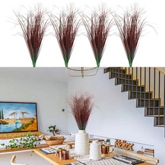 LUZOGA 12Pcs Artificial Grass Plants, Faux Shrubs Wheat Grass, 12Pcs, Red