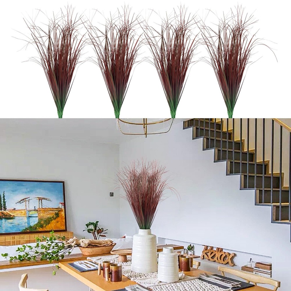 LUZOGA 12Pcs Artificial Grass Plants, Faux Shrubs Wheat Grass, 12Pcs, Red