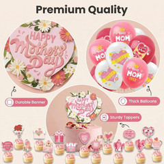 Happy Mothers Day Decorations, 36PCS Mothers Day Banner Balloons Cake Topper