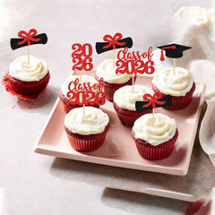 36 PCS 2026 Graduation Theme Cupcake Toppers Glitter Class of 2026 Grad Cap Dipl