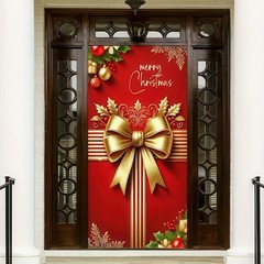 Merry Christmas Decorations Ornaments Gift Bow Door Cover Xmas Winter 71″x35″