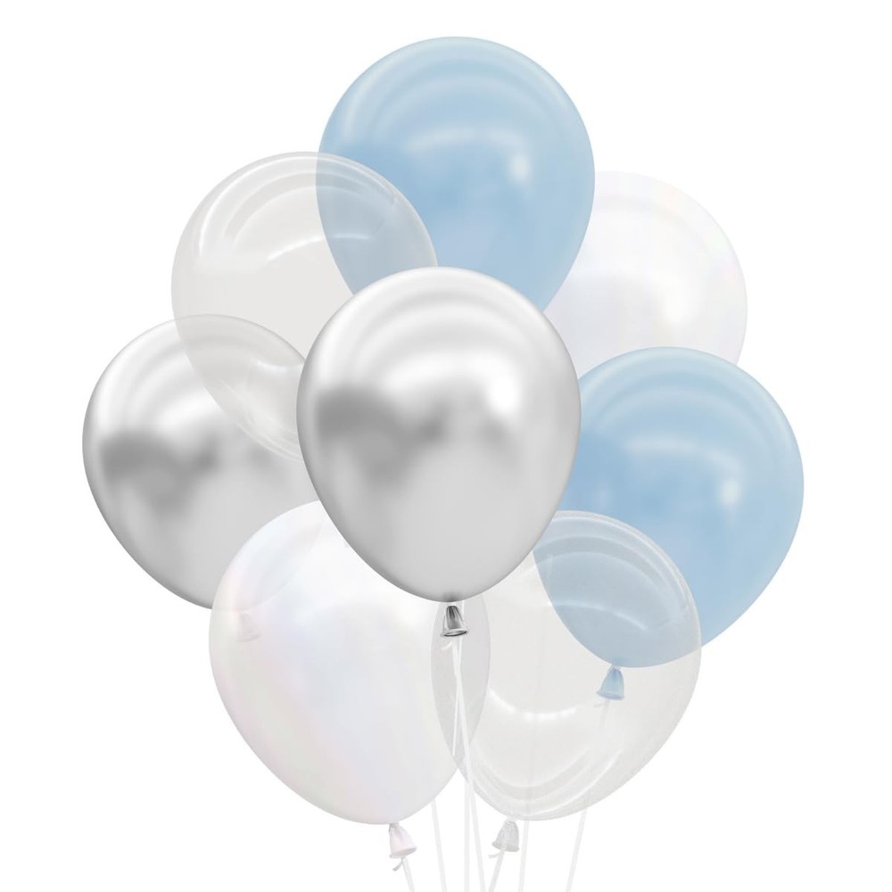 , Blue, Pearl White, Clear, Silver, Latex Balloons – 25 pk, 12″ | Cloud Nine …