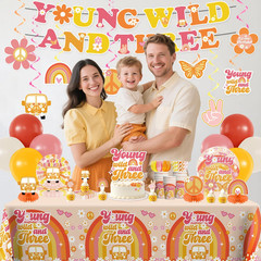 138pcs Young Wild and Three Party Decorations Tableware Set, Wild and Three Plat