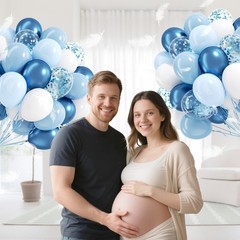 60pcs Blue and White Balloons 12inch with Pastel Pearl Light Blue Confetti Wh…