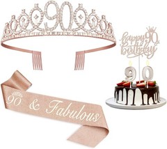 90th Birthday Celebration Essentials with Rose Gold Crown and Numeral Candles