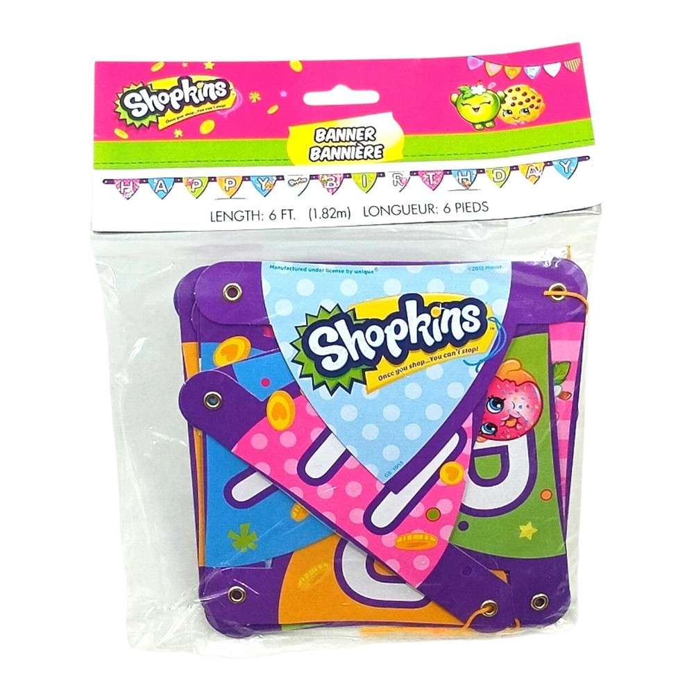 Shopkins Happy Birthday Banner 6ft Jointed Party Decoration Supplies Kids Decor