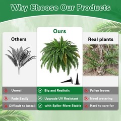 2PCS 45in Fake Ferns- Large Artificial Plants Outdoor, UV 2 Pcs, Green