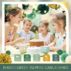 15 PCS Green Tissue Pom Poms & Dots Garland for Parties & Weddings