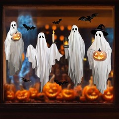 JarThenaAMCS Extra Large Halloween Ghost Window 13.8 x 35.4 inch, Multicolor