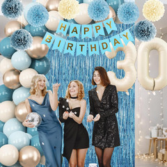 Dusty Blue 30th Birthday Party Decorations for Her Him Beige Cream Number 30 Bal