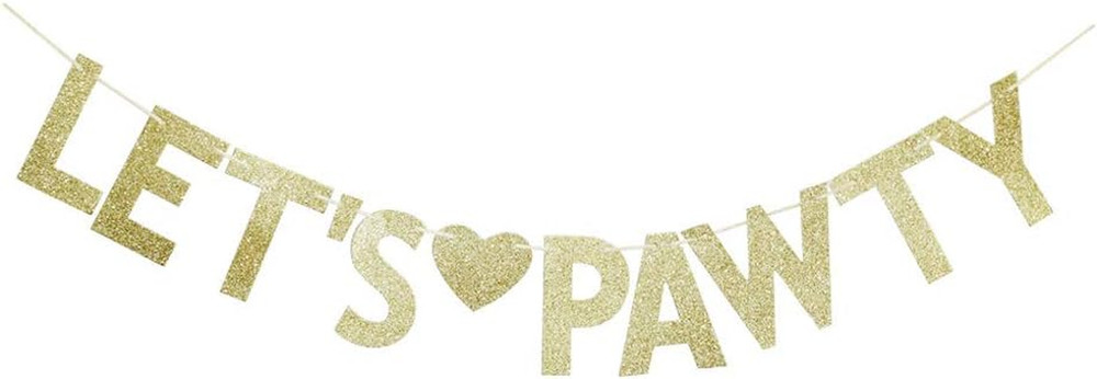 Gold Glitter Let’S Pawty Banner for Pet Dogs Birthday Party Sign Decorations