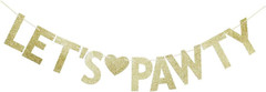 Gold Glitter Let’S Pawty Banner for Pet Dogs Birthday Party Sign Decorations