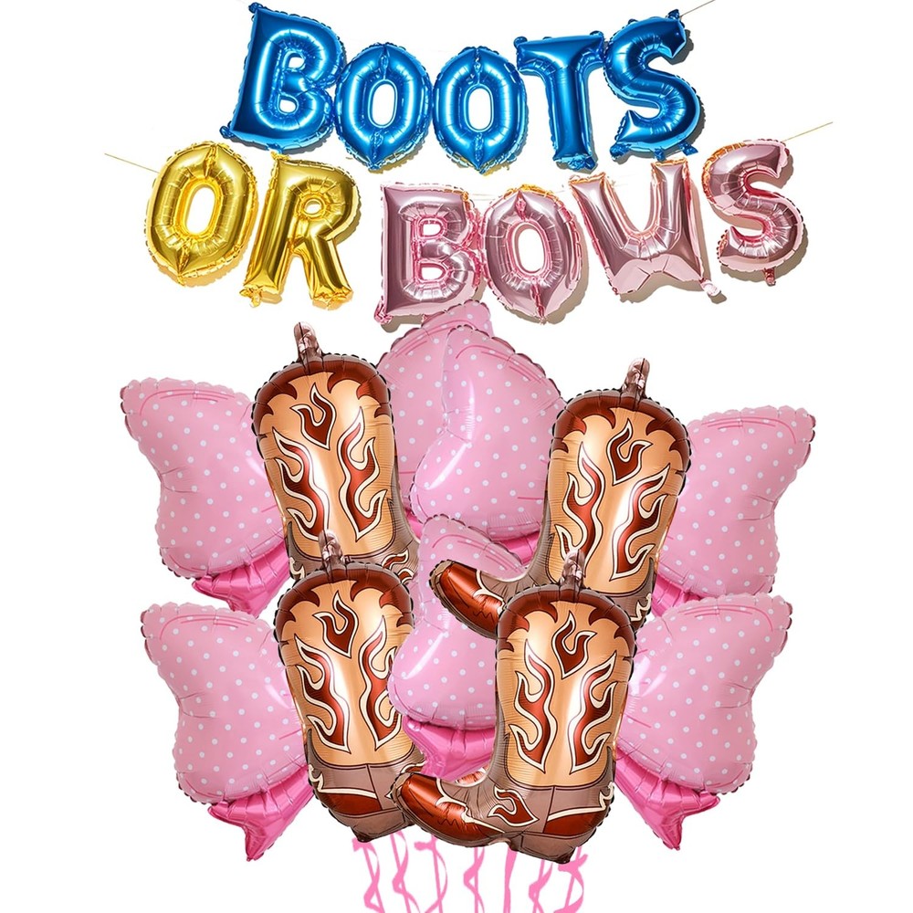 Boots or Bows Gender Reveal Party Decorations Western Themed Party Balloons C…