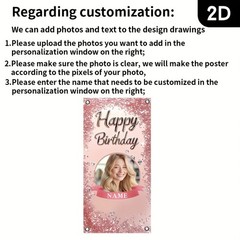 1pc 2D Personalized Birthday Poster Customizable Name Photo Party Banner Decor ♤