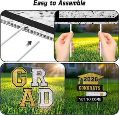 12PCS Graduation Yard Signs 2026 Waterproof Black Congrats Grad w/ Stakes