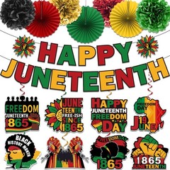 Juneteenth Banner Decorations, Red Yellow Black and Green Backdrop Decorations