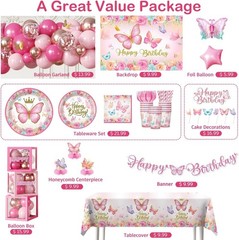 Pink Butterfly Birthday Decor – Tableware & Balloons