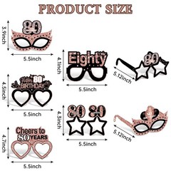 24PCS 80th Birthday Paper Eyeglasses, Rose Gold, Cheers to 80 Years, Props