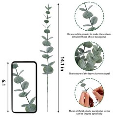 CEWOR 24pcs Eucalyptus Stems Artificial Leaves 24 pcs, Grey Green
