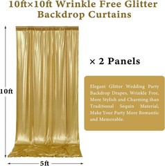 10x10ft Gold Sequin Backdrop Curtains, Wrinkle Glitter Backdrop Drapes for