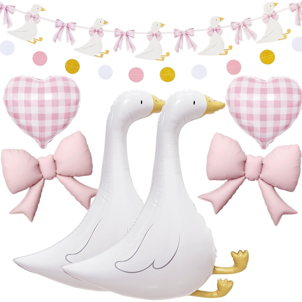 One Silly Goose Birthday Décor – Funny Goose Balloons Pink Gingham Heart Bow …