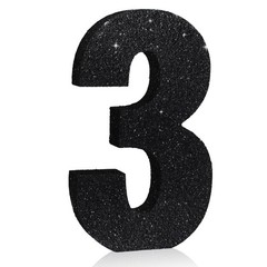 Black Glitter Number 3 Wooden Table Centerpiece 7.8 Inch Birthday Decoration