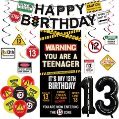 13th Birthday Decorations Boys Girls, Black Happy 13th Birthday Banner Backdr…