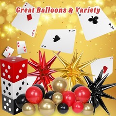 Casino Balloon Arch Garland Kit with Red Black and Gold Balloons Dice Boxes R…