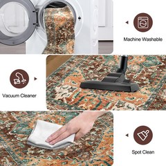 Yamaziot Washable Runner Rug, 2×8 Non-Slip Boho 2′ x 8′, Rust/Dull Teal