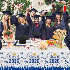 Graduation Decorations Class of 2026 Plastic Tablecloth 3 Pack 54×108 Inch Blue
