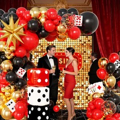 104pcs Casino Party Decorations Balloon Garland Arch Kit with 3 Giant Foil Di…