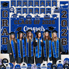 Class of 2026 Graduation Decorations Congrats Grad Party Decor Balloons Set Blue