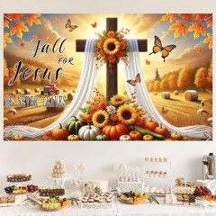 Fall for Jesus Backdrop Banner – Thanksgiving Outdoor Decor 71×43 Inches