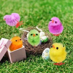 24 Multicoloured Easter Chicks Plush Fluffy Chickens Egg Hunts Kids Bonnet Decor