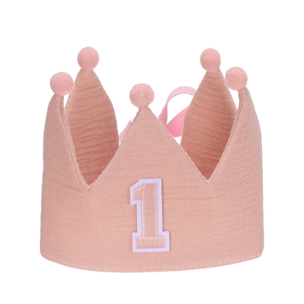 1st Birthday Crown Hat Reusable Party Hats with Elastic Band, Nude Pink