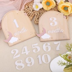 Wood Celestial Monthly Milestone Discs – Moon and Stars Monthly Discs for Pho…