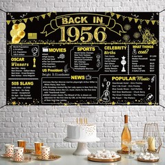 70Th Birthday Black Gold Party Decoration, Back in 1956 Banner 70 Old Birth