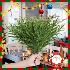 30 Pcs Christmas Real Touch Norfolk Stems, 14 x 0.3 x 1.9 inches, Green