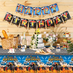 3 Pcs Monster Truck Tablecloths Plastic Happy Birthday Banner Monster Truck Birt